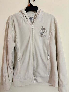 VINTAGE Y2K Disney Parks Cream Hooded Zip Fleece with Embroidered Minnie Mouse